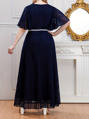 Solid V Neck Maxi Party Dress With Belt