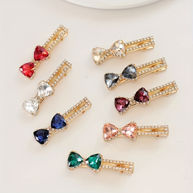 Bowknot Crystal Hair Clip Non slip Duck Billed Clip Female Side Clip