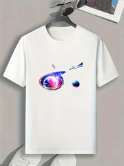 Space View Print Men's Graphic T shirt Casual Comfy Tees For Summer
