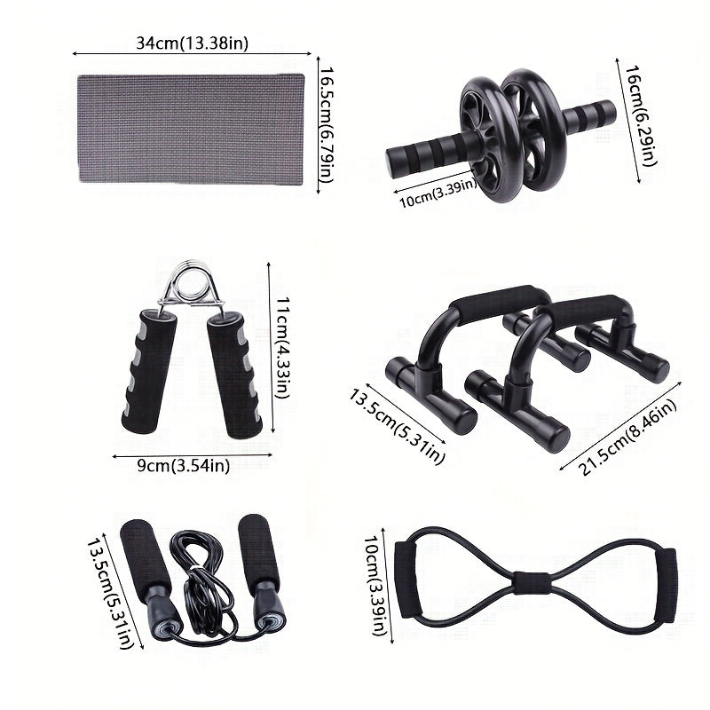 7-Piece Fitness Set: Ab Wheel, Push Up Bars, Grip Trainer, Tension Band