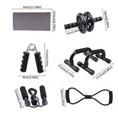 7-Piece Fitness Set: Ab Wheel, Push Up Bars, Grip Trainer, Tension Band