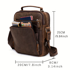 Vintage Leather Messenger Bag For Men Casual Crossbody Bags Crazy Horse Leather