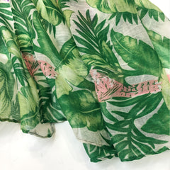 Green Leaves Print Voile Scarf Boho Thin Casual Shawl Women Wrap