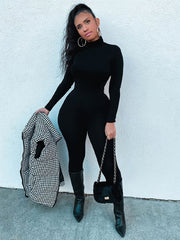 Skinny Turtle Neck Jumpsuit Long Sleeve Stretchy Jumpsuit for Women
