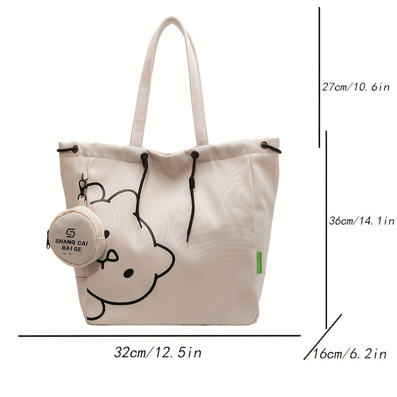 Cartoon Bear Canvas Shoulder Bag Tote With Coin Purse
