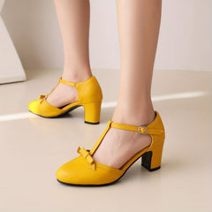 Women's Bowknot High Heel T-Strap Pumps