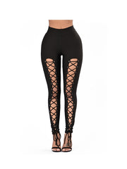 Cross Lace Up Pants Solid Double Breasted Tie Pants Women's Clothing
