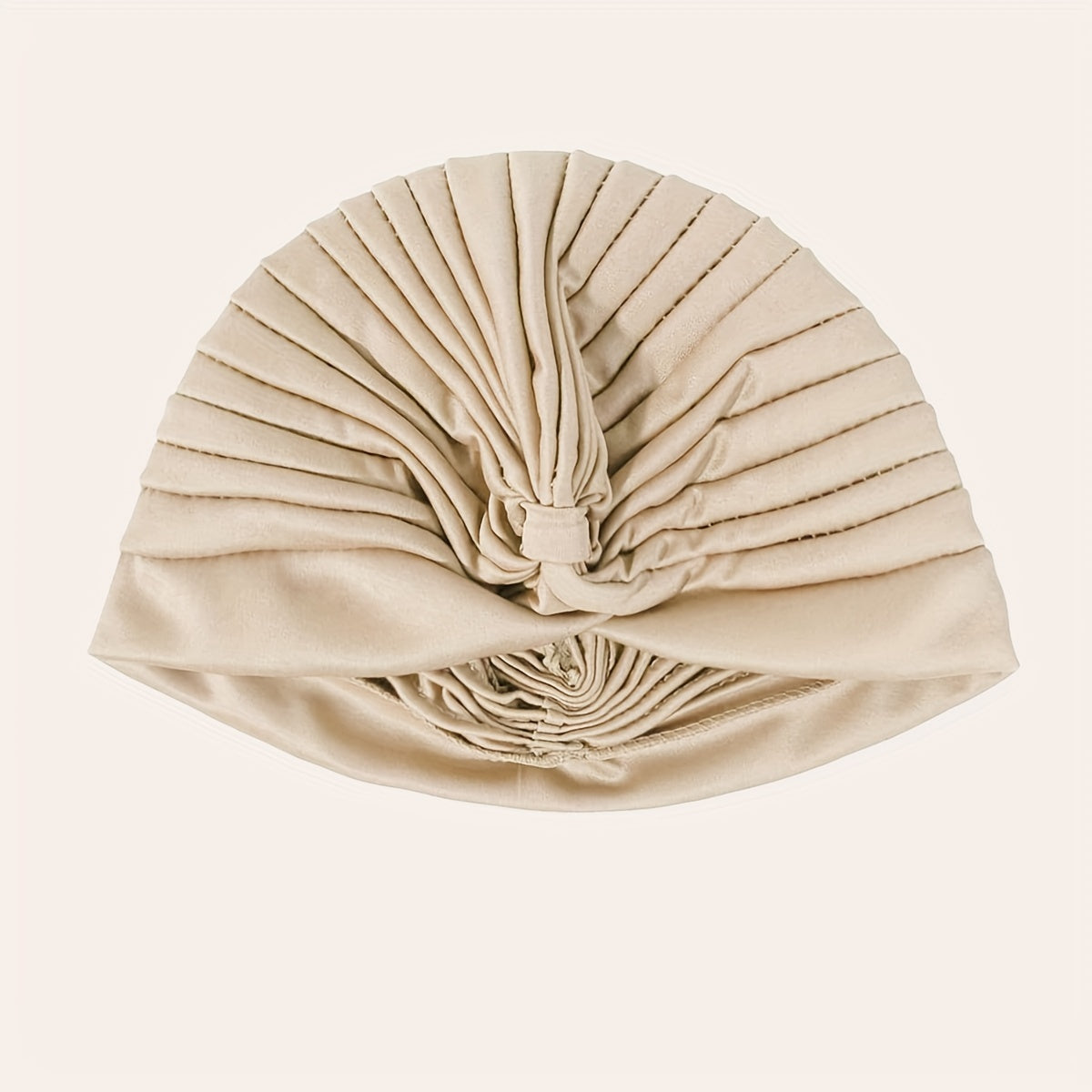 2pcs Beige Turban Cap BowKnot Pleated Head Wraps Elastic Ramadan Head Scarf