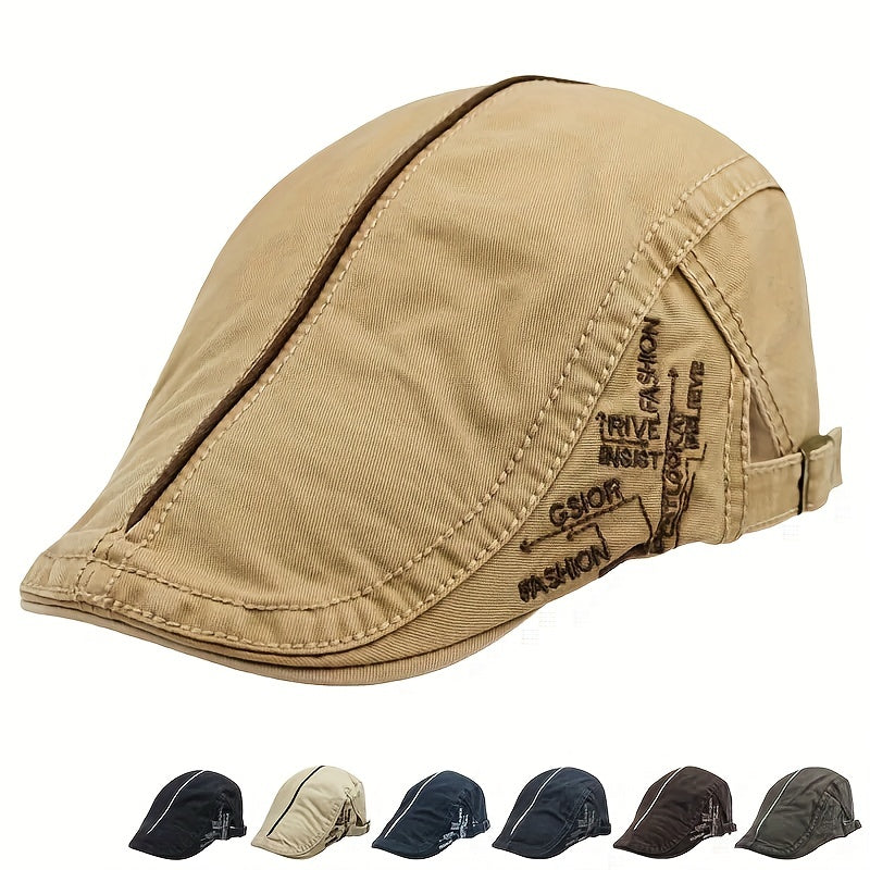 Unisex Cotton Blend Adjustable Ear Protection Newsboy Cap With Letter Embroidery