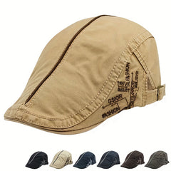 Unisex Cotton Blend Adjustable Ear Protection Newsboy Cap With Letter Embroidery