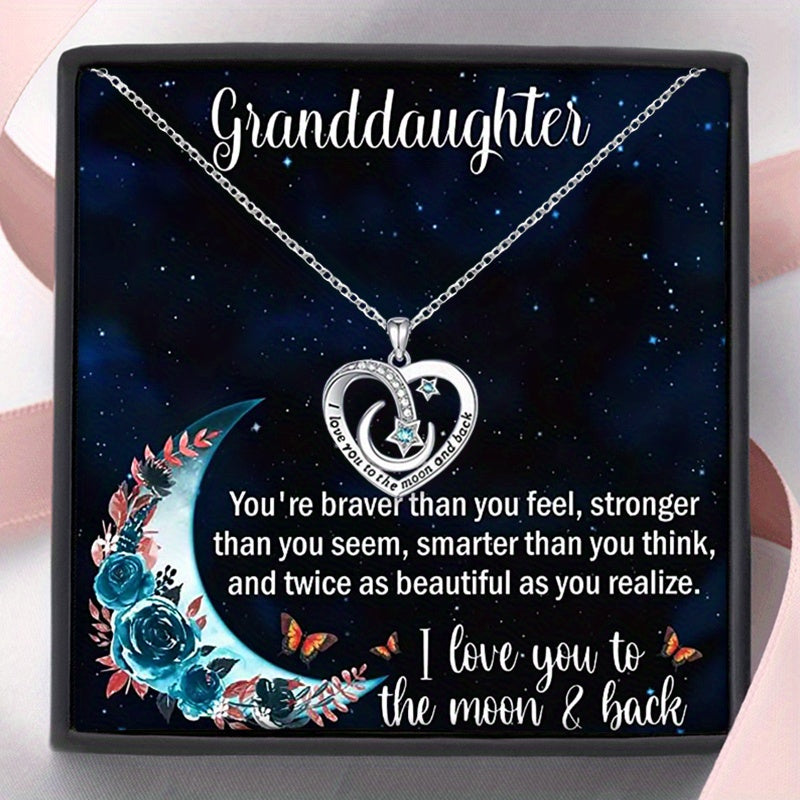 Heart Moon Star Pendant Necklace with Zirconia Inlay