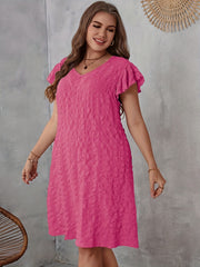 Casual Dress Women's Plus Solid Crinkle Cap Sleeve V Neck Dress