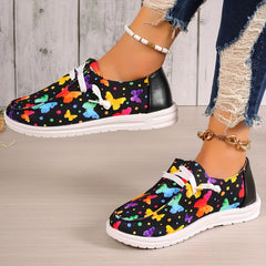 Women's Butterfly Print Casual Walking Shoes Low Flat Slip on Sneakers