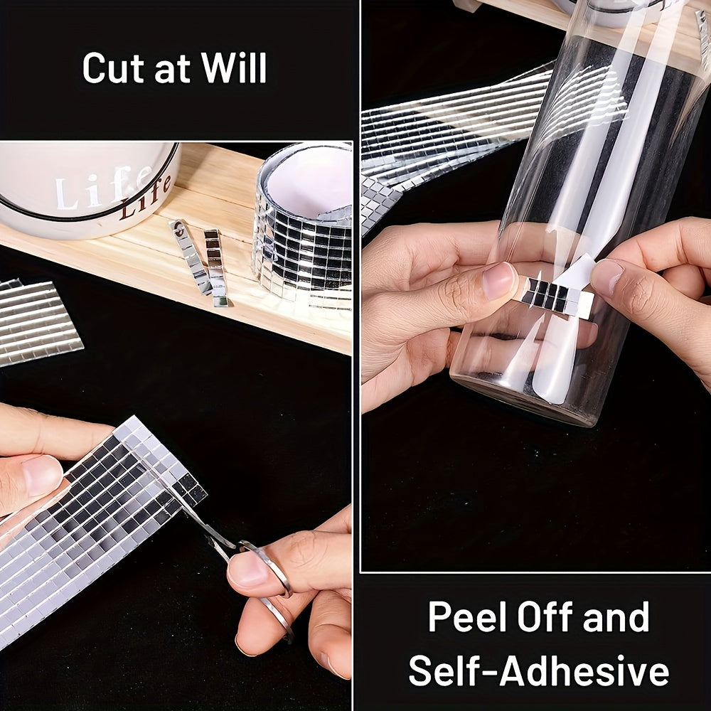 Mirror Mosaic Tiles 5x5mm Self Adhesive 3D Grid Sticker Peel Stick Disco