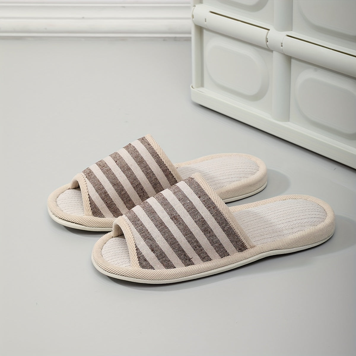 Men's Open Toe Striped House Slippers Cozy Anti-Skid Shoes