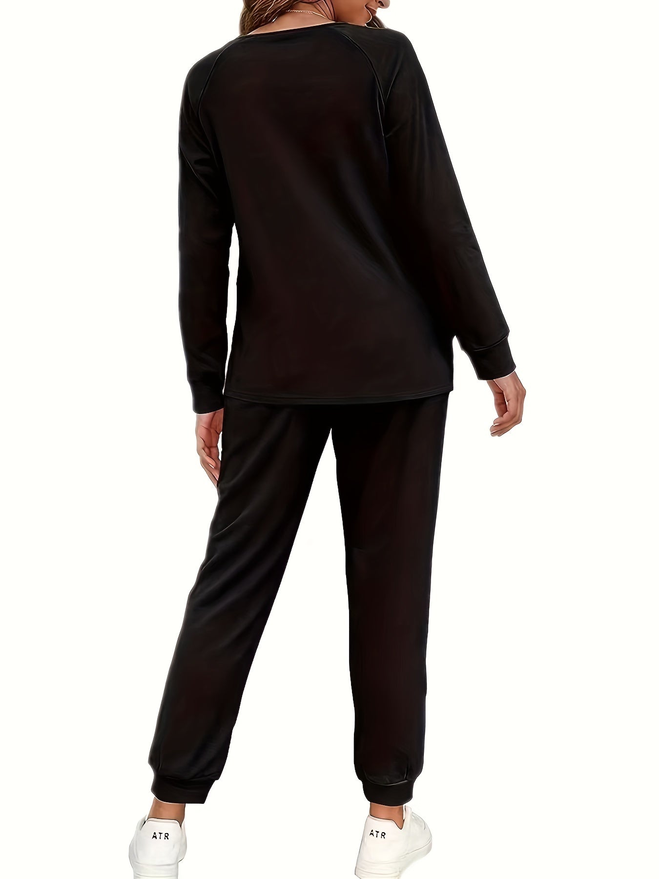 Solid Button Decor Raglan Sleeve Top & Jogger Pants Set