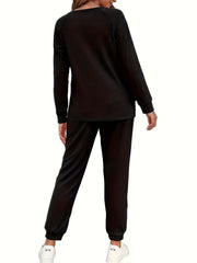 Solid Button Decor Raglan Sleeve Top & Jogger Pants Set