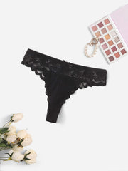 Sexy Lace Trim Low Waist Thongs Sheer Underwear
