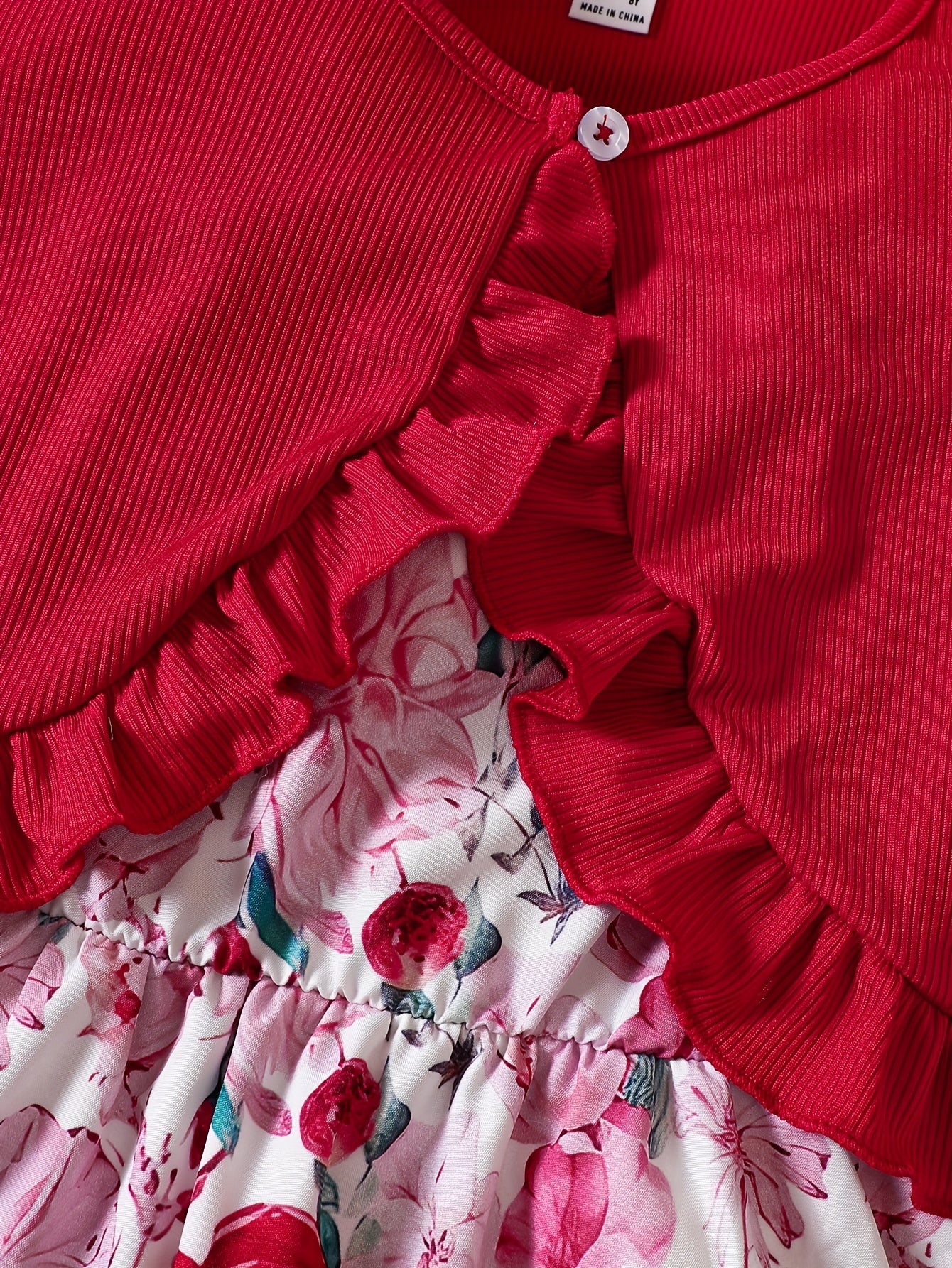 Girl's 2pcs Floral A Line Dress & Ruffle Cardigan Set Spring Autumn