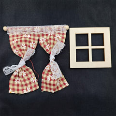 Dollhouse Daisy Curtain Decor Mixed Floral and Gingham Patterns Tiny Scene DIY