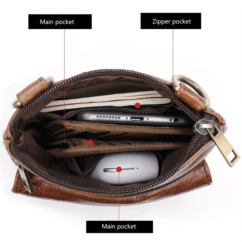 Men's Leather Messenger Bag Mobile Phone Shoulder Crossbody Bag