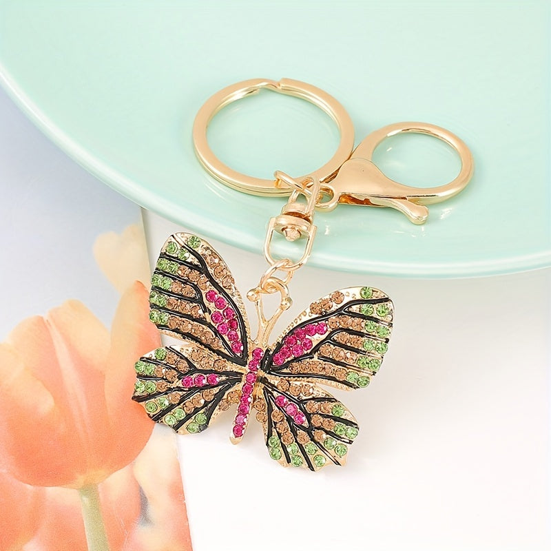Zinc Alloy Diamond Butterfly Keychain Bag Ornament Holiday Gift