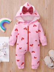 Heart Patterned Baby Jumpsuit for Winter Warmth