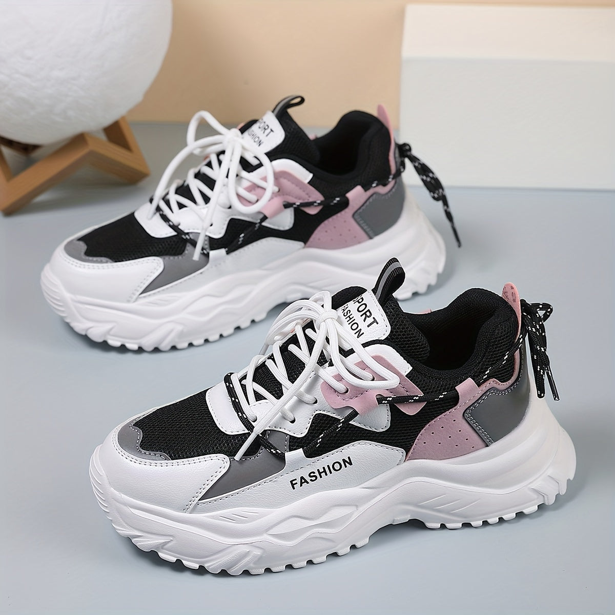 Women's Heighten Chunky Sneakers Faux Leather Comfortable Non Slip Running Shoes