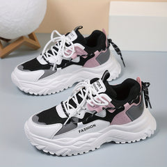 Women's Heighten Chunky Sneakers Faux Leather Comfortable Non Slip Running Shoes