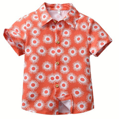 Boys Geometric Print Button Down Short Sleeve Shorts Set