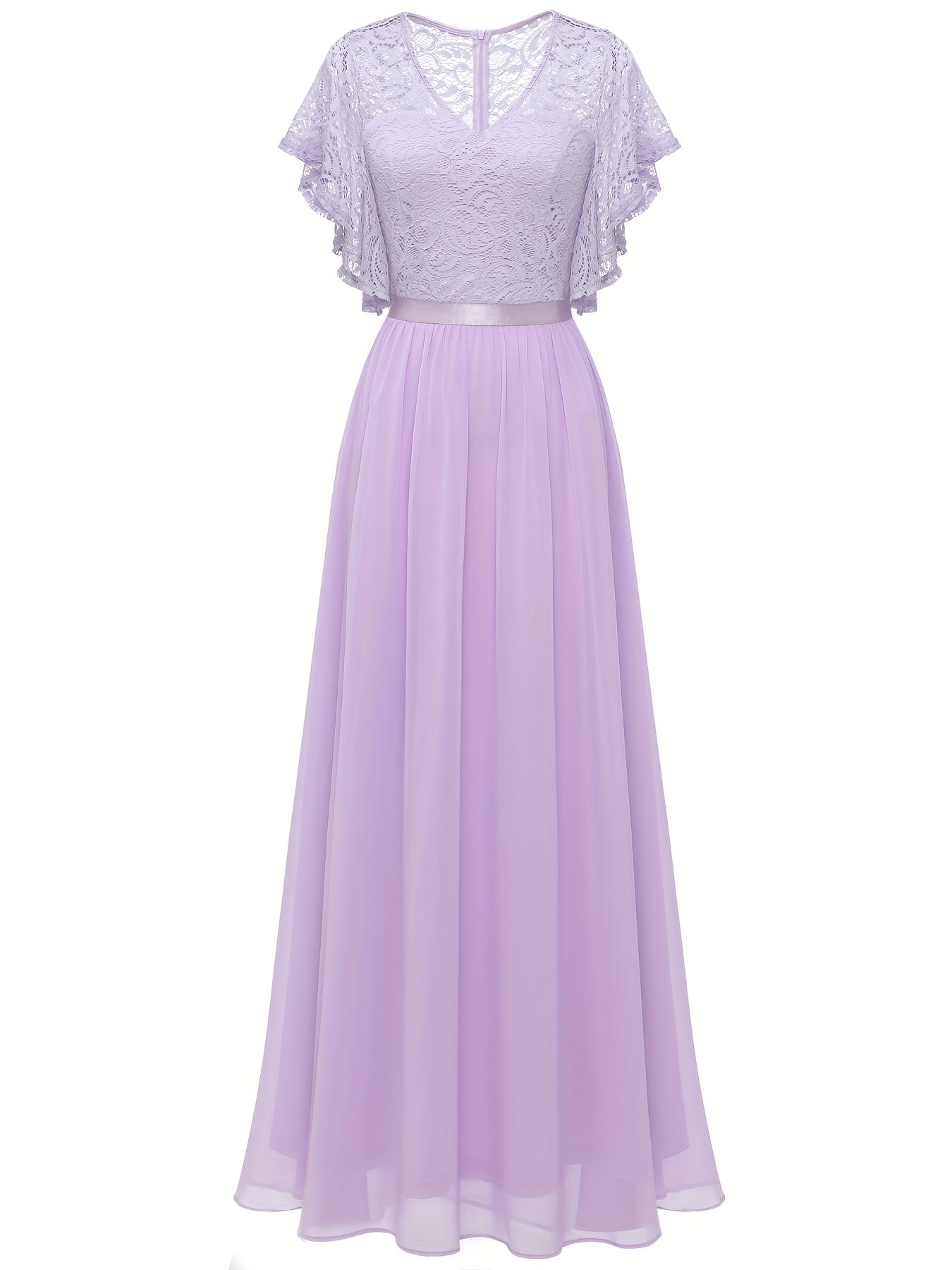 V Neck Ruffle Trim Bridesmaid Dress Aline Dress