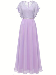 V Neck Ruffle Trim Bridesmaid Dress Aline Dress