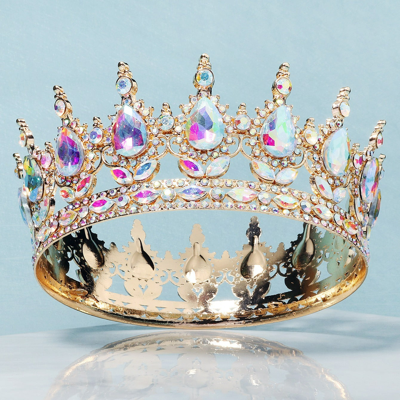Baroque Crystal Rhinestone Crown Queen Tiara Vintage Wedding Hair Accessor