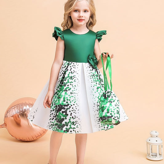 Girls Polka Dot Princess Dress Gown With Bag for Party Performance