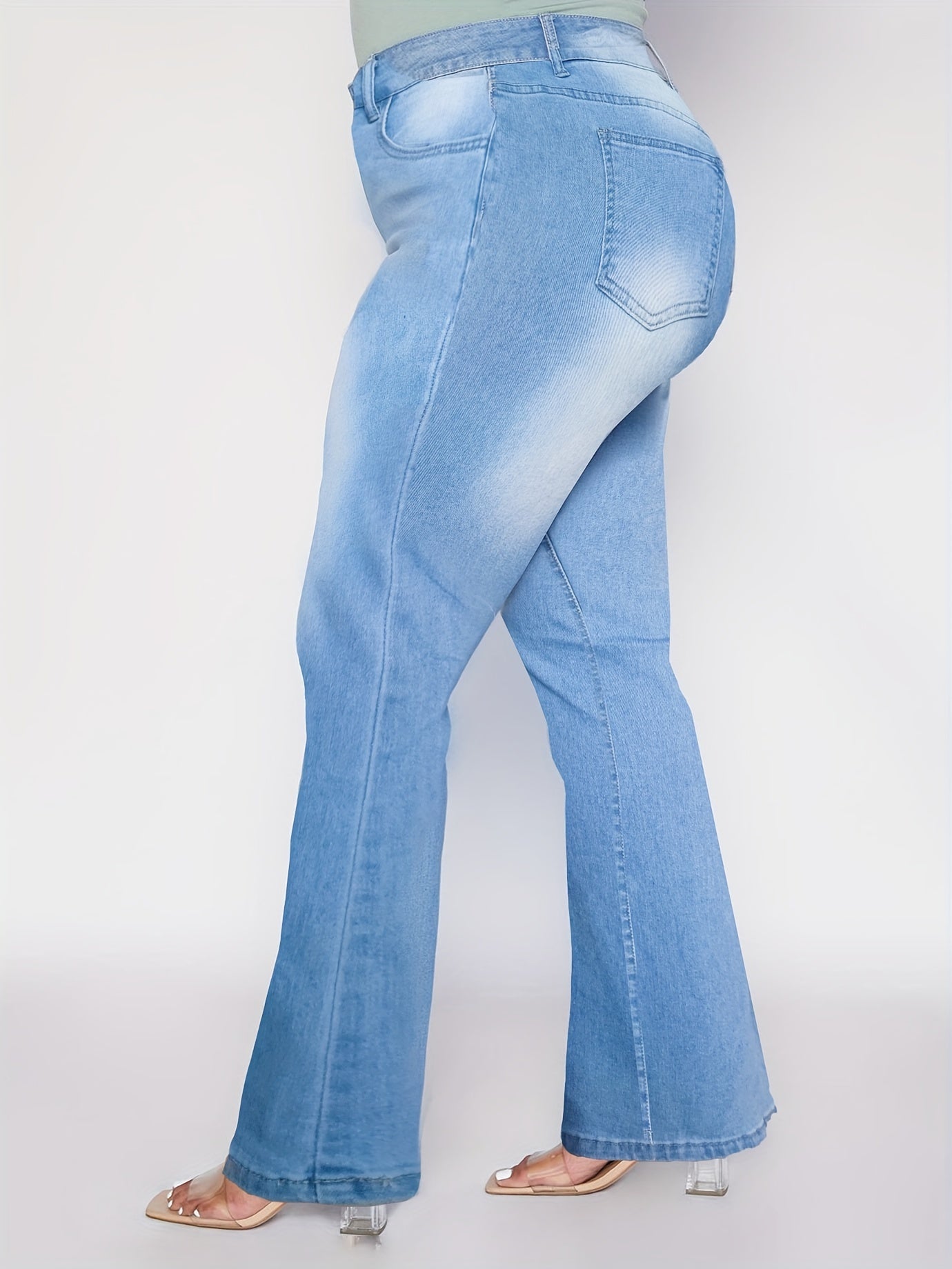 Solid High Rise Flared Leg Jeans