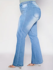 Solid High Rise Flared Leg Jeans