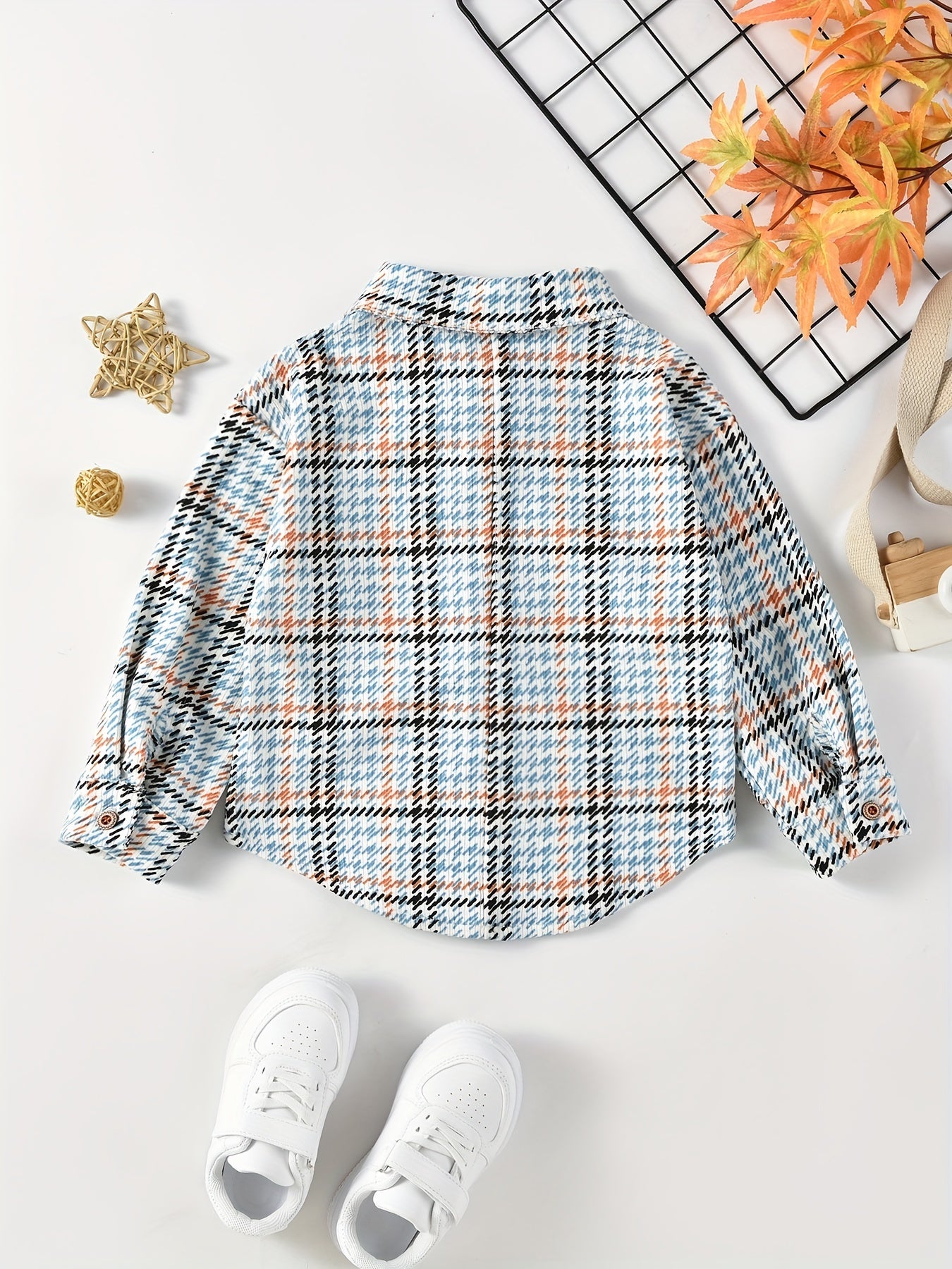 Boys Corduroy Plaid Shirts Long Sleeve Button Down Tops Spring Fall Outwear