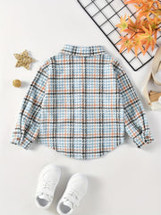 Boys Corduroy Plaid Shirts Long Sleeve Button Down Tops Spring Fall Outwear