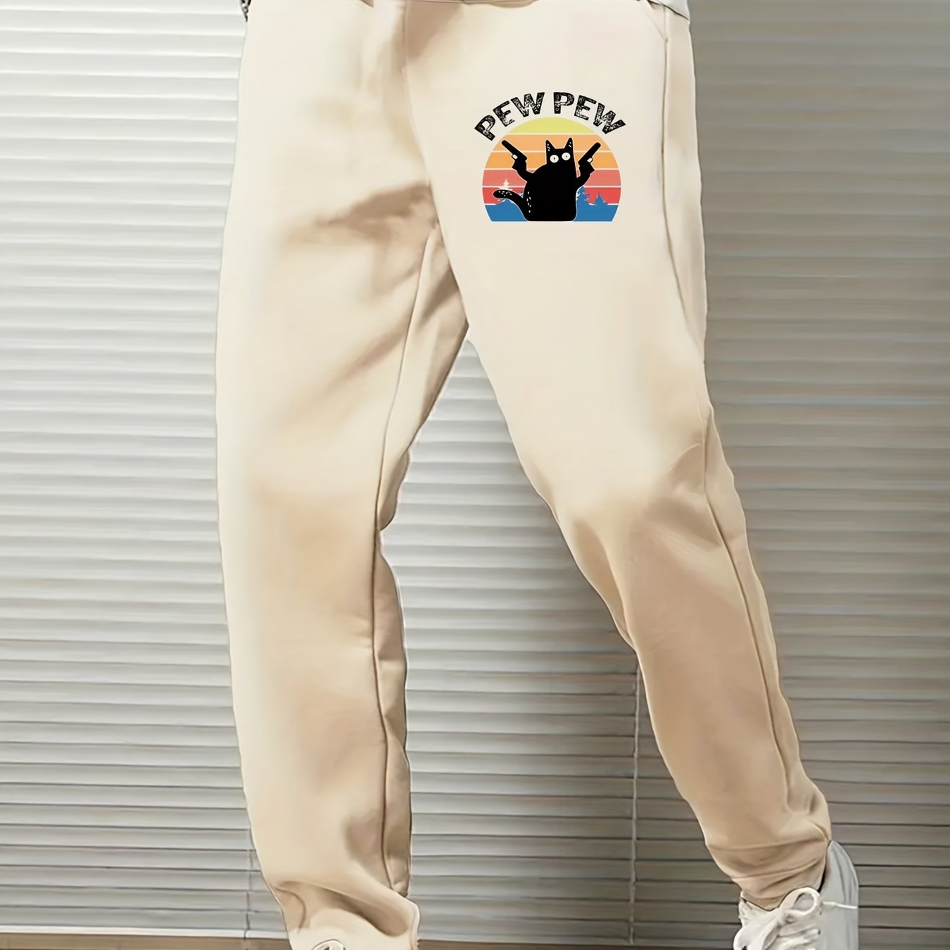 Men's Cat And Letter PEW Graphic Sweatpants Casual Sport Jogger Pants