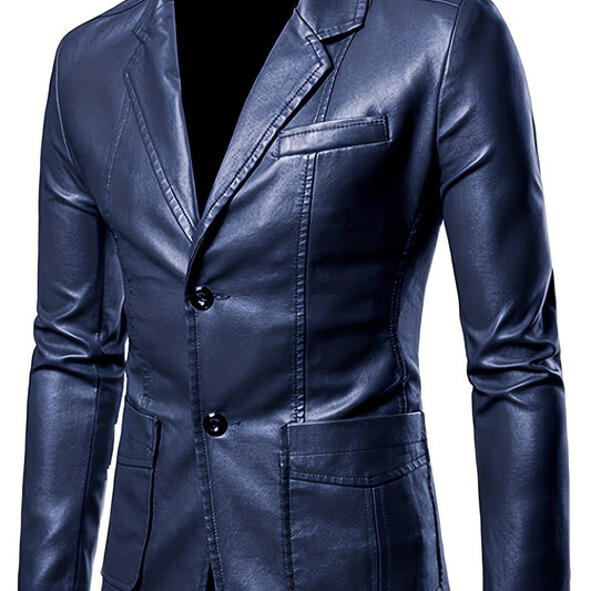Men's Leather Lapel Zipper Up Jacket for Autumn Winter Wear