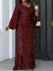 Glitter Sequin Mermaid Floor Length Evening Prom Dress