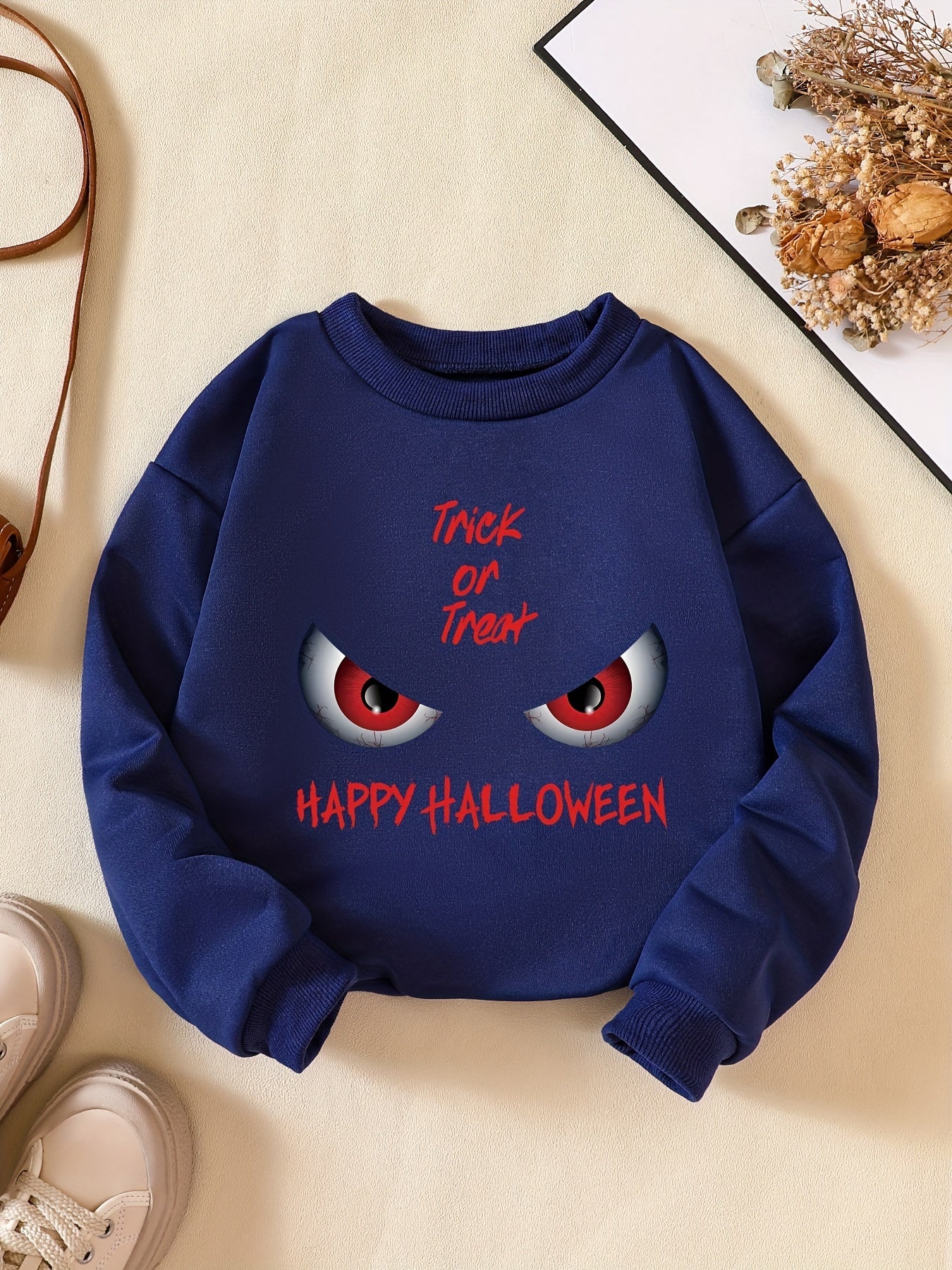 Girls' Cartoon Eyeballs Crew Neck Sweatshirt for Halloween Party