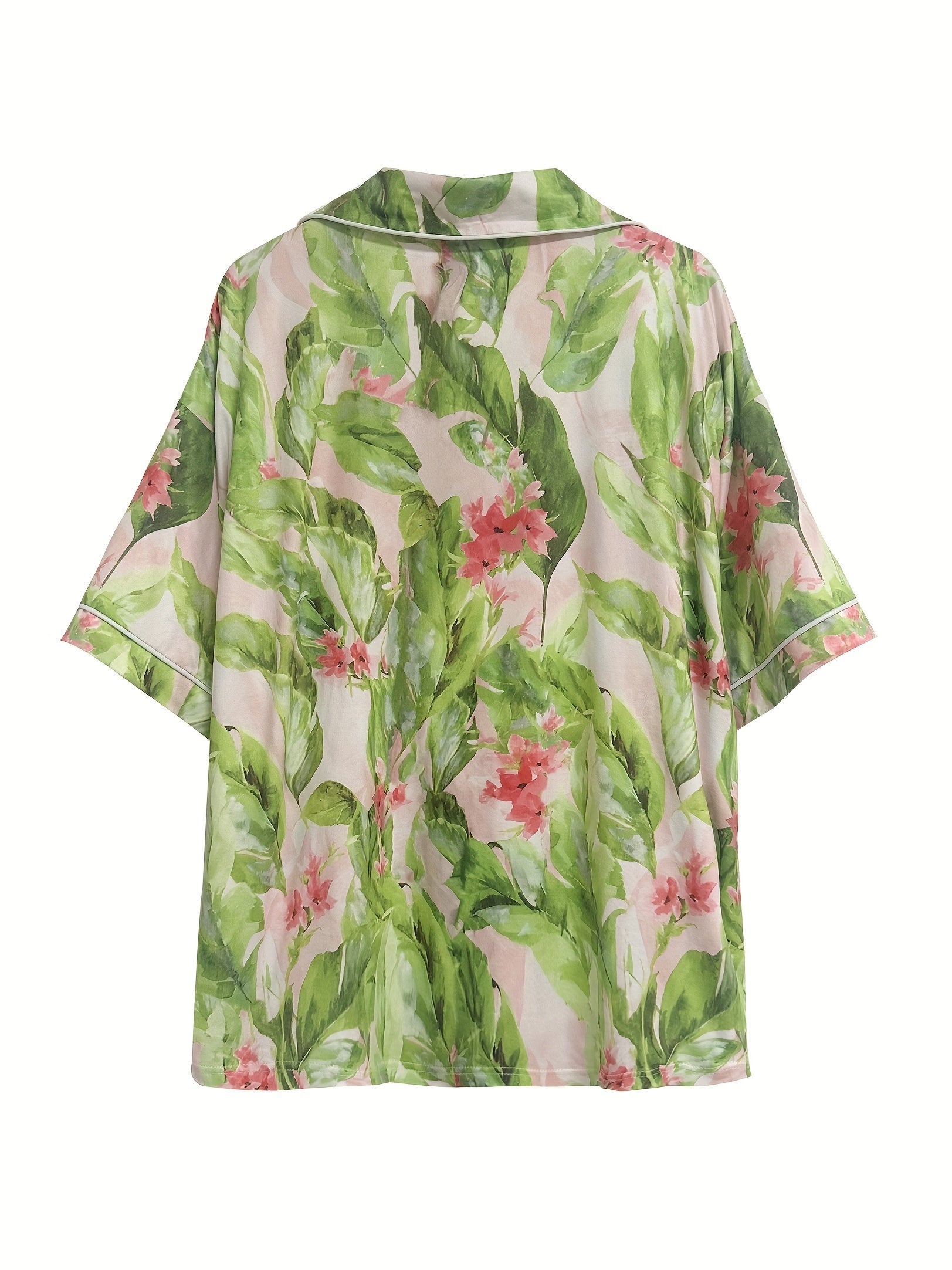 Women's Plus Floral Print Button Up Shirt & Shorts Pajama Set