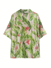 Women's Plus Floral Print Button Up Shirt & Shorts Pajama Set
