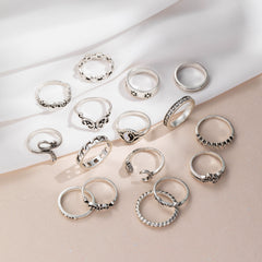 16pcs Hollow Vintage Geometric Snake Ring Set for Halloween