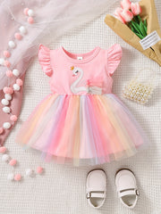 Goose Graphic Mesh Dress for Baby Girls