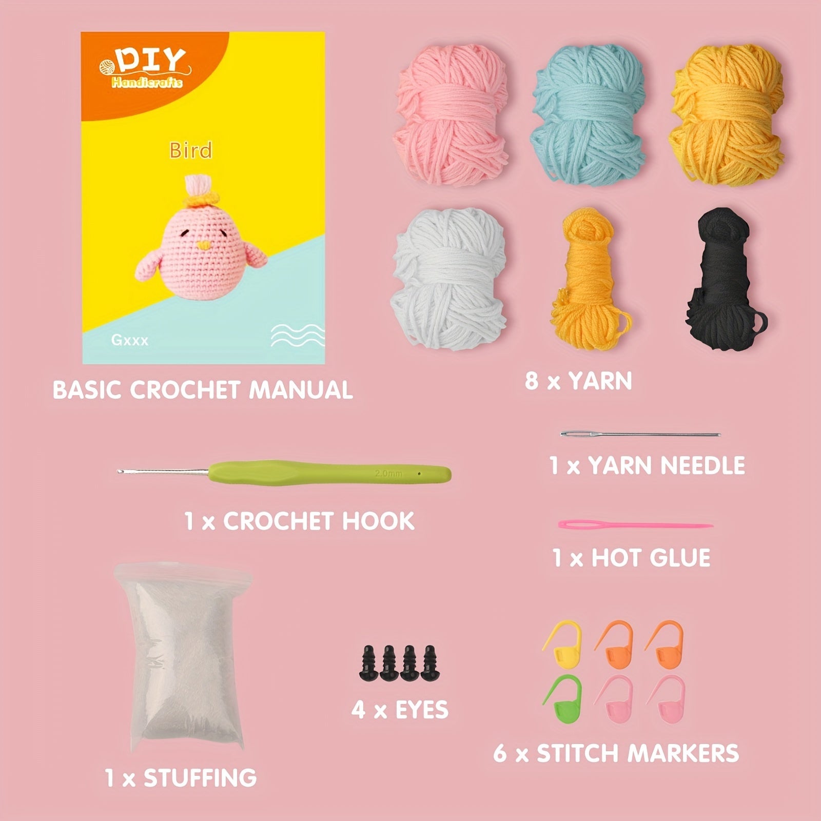 Beginner's Knitting Kit Bird Easy Hook Crochet Kit Step by Step