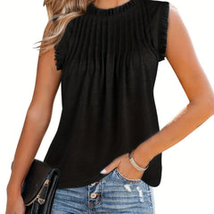 Pleated Crew Neck Tank Top Sleeveless Casual Summer Women's Clothing