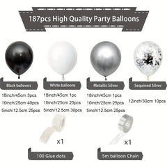 Silver Balloon Garland Kit 187pcs for Wedding Birthday Halloween Party Decor