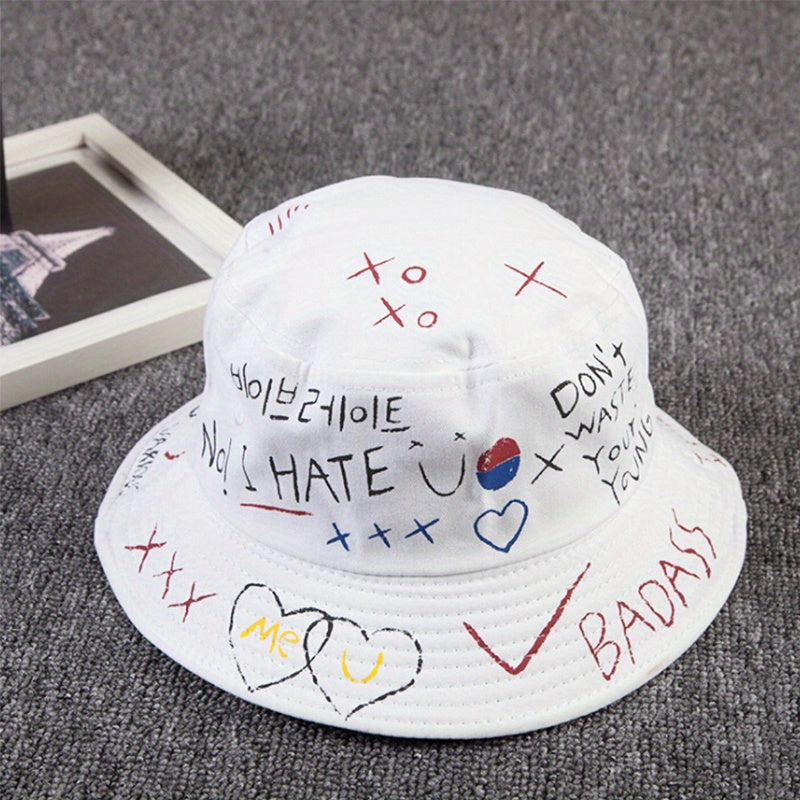 Hip Hop Graffiti Bucket Hat UV Protection Couple Sun Hat